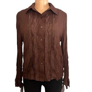 E.C Designs Vintage Brown Lace Button Up Blouse